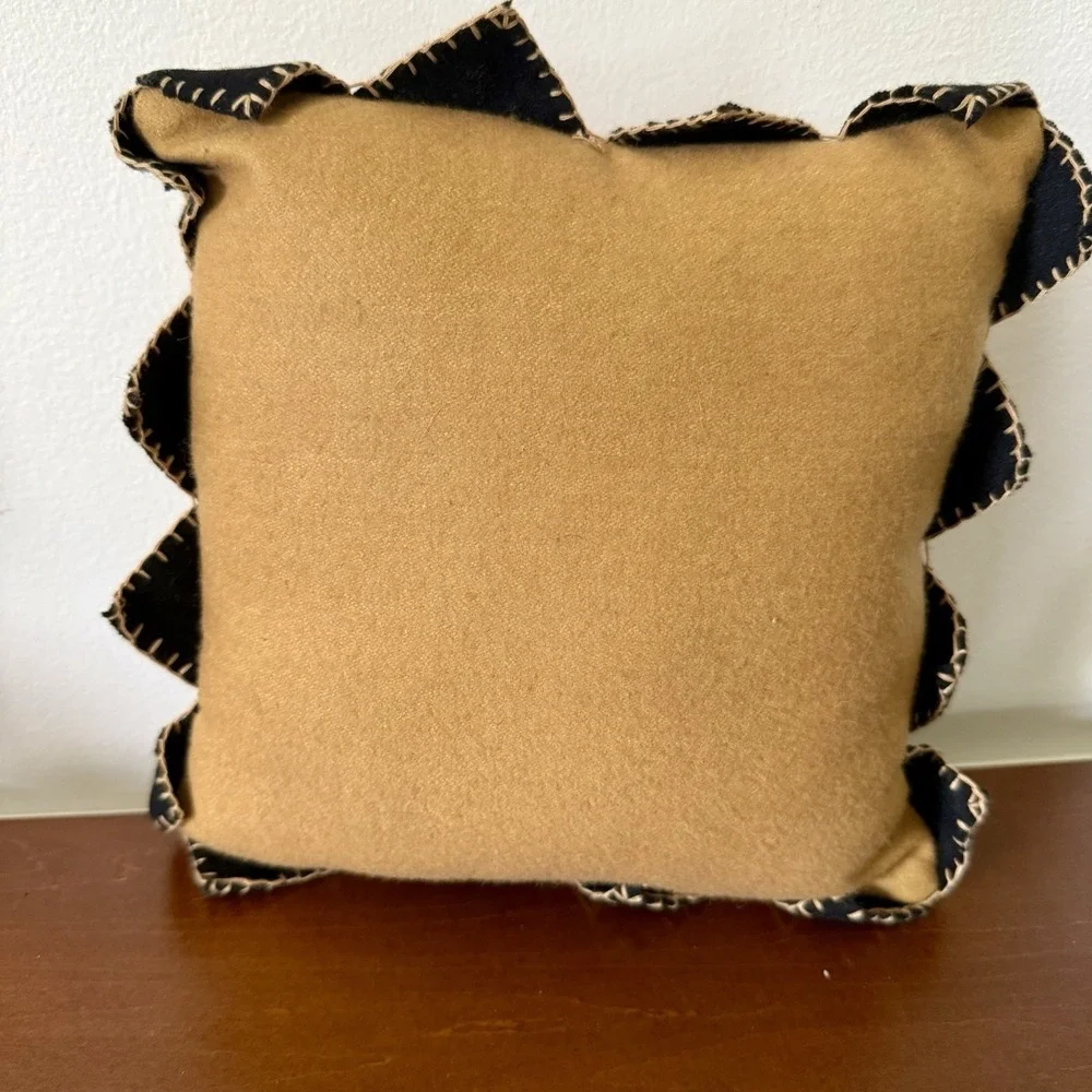 Vintage Halloween Handmade Wool Felt Folk Art Black Cat Witch Pillow 9in